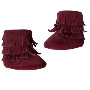 Monkey Feet Minky Infant Girls Burgundy Fringe Boots 6-12 Months